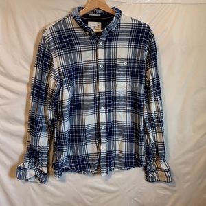 DENIM & FLOWER Mens Flannel Shirt Size Large Navy/Cream
